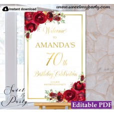 Red Roses 70th Birthday Party Welcome sign template,(16) Red Roses 70th Birthday Party Welcome sign template,(16)